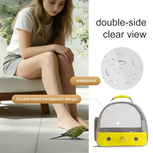 Bird Carrier, Portable Small Bird Parrot Parakeet Carrier with Standing Perch and Soft Mat, Side Access Window Collapsible (Yellow, Clear Windows) - color: Yellow