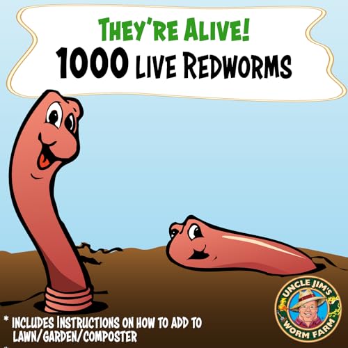 Uncle Jim's Worm Farm 1000 Count Red Wiggler Composting Worms Mix for Garden Soil or Fishing | Pack of Compost Worms Improves Soil Structure and Quality for Healthier Gardens