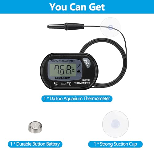 DaToo Aquarium Thermometer with Large LCD Display Fahrenheit/Celsius(℉/℃) Fish Tank Thermometer for Aquarium Reptile Terrarium Digital Water Thermometer with Suction Cup - size: 1 Pack