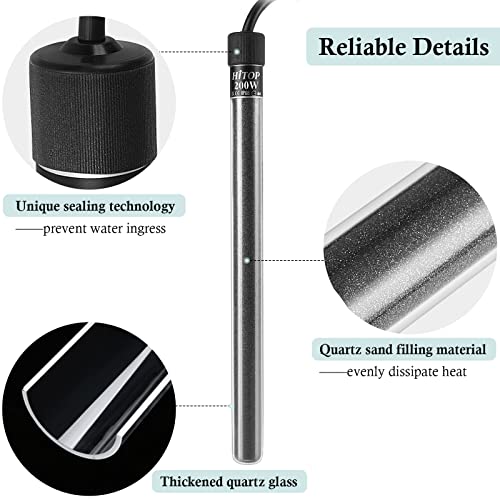 HITOP Compact Submersible Aquarium Heater -200W Digita Heater for Fish Tank Turtle Tank, for Saltwater and Fresh Water with Temperature Controller - size: (30-50Gal) 200W