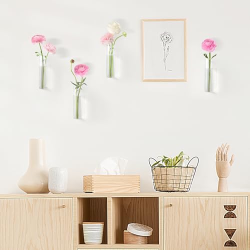 Mkono Wall Hanging Vases, 4 Pack Glass Propagation Stations Flower Planter | Cylinder Terrariums Tubes,For Hydroponic Air Plants, Excludes Plants,Bathroom Living Room Office Decor, Gift for Plant Lovers