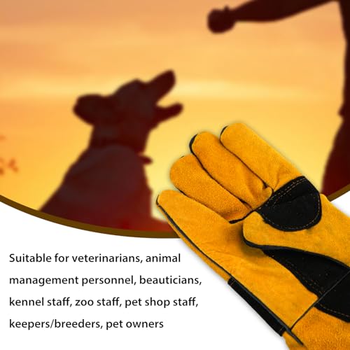 17.32" Animal Handling Gloves,Cowhide Bite Proof, Fits Dogs/Cats | 17.32" Extended Forearm Guard, Snake & Scratch Resistant, Reinforced Leather, Secure Grip for Reptiles, Birds & Falconry - color: Yellow(17.32")