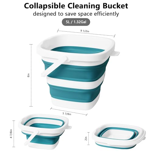 Collapsible Bucket, 1.32 Gallon 5L Small Mop Bucket for Cleaning, Car Washing, Portable Tub for Camping, RV, Beach, Sand, Fishing, Garden, Space Saving Plastic Water Basin Ice Buckets - color: Teal Blue, size: 5L