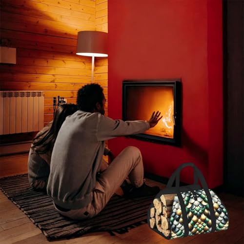 Augenstern Large Snake-Scales-Pattern Firewood Carrier Bag, 600d Oxford Cloth Log Tote with Reinforced Handles, Open-End Wood Hauling Bag for Fireplace, Wood Stove, Camping and Outdoor Storage