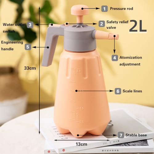 Handheld Garden Pump Sprayer, 0.5Gallon/68oz Garden & Lawn Pressure Spray Bottle with Adjustable Nozzle for Plant Spraying/Home Cleaning/Car Washing Capacity 2L (Salmon Pink) - color: Salmon Pink