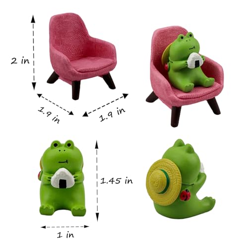 Refintural Miniature Frog Figurines Statue - Cute Frog Sculpture for Outdoor Fairy Garden and Desk Decorations - Adorable Frog Figurine Statue Decor for Plant Shelf Desk Office Bedroom(Pink Sofa) - color: 08-riceball Frog-sofa-pink