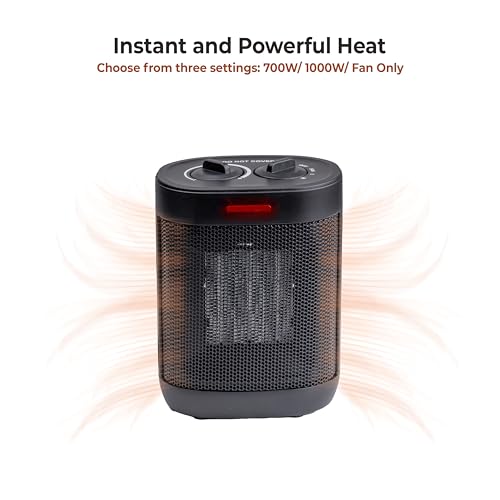 Comfort Zone Compact Electric Space Heater for Indoor Use – 1500W Fan-Forced PTC Ceramic Heater with Adjustable Thermostat, 3 Heat Settings, Tip-Over & Overheat Protection, ETL Listed – Black