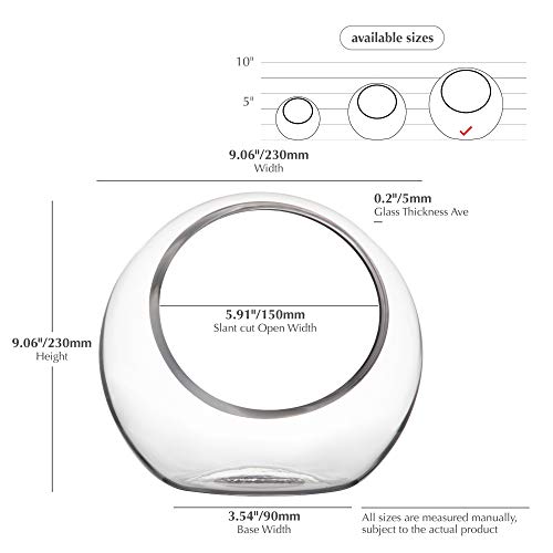 WGV Slant Cut Bowl Glass Vase, Width 9", Height 9", Clear Round Globe Planter Terrarium Orb, Candy Dish, Fruit Jar, Floral Container for Home Office Decor, 1 Piece - size: Orbit 9"D