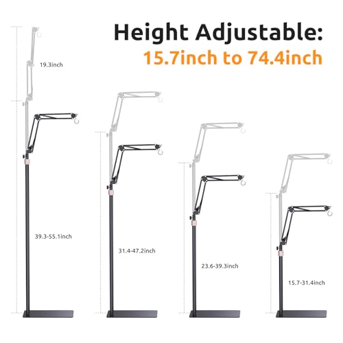 Reptile Lamp Stand Reptile Light Stand, Freely Adjustable Height (15.7inch to 74.4inch) with 360° Adjustable Swing Arm, Heat Lamp Holder for Bearded Dragon Turtles Snake and Chicks