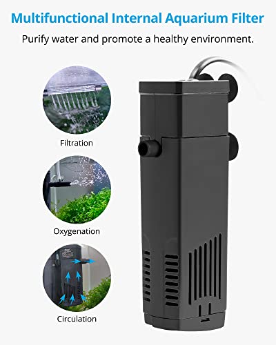 NICREW Internal Aquarium Filter for Fish Tank up to 5 Gallons, 40 GPH | Dual Water Outlet Design, Better Water Circulation, Adjustable Air Regulator, Ideal for Freshwater and Saltwater Aquariums - size: Magi mini: 2 - 5 gal