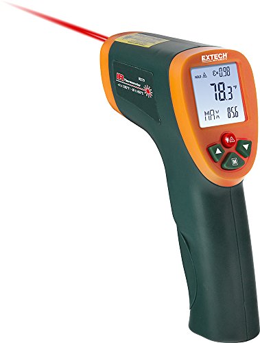 Extech IR270 Infrared Thermometer with Color Alert, -58 to 1472F | Non-contact, +/-1.5%, tri-color LED alert, adjustable emissivity 0.1-1.0, MIN/MAX/avg, 0.5s response, backlit