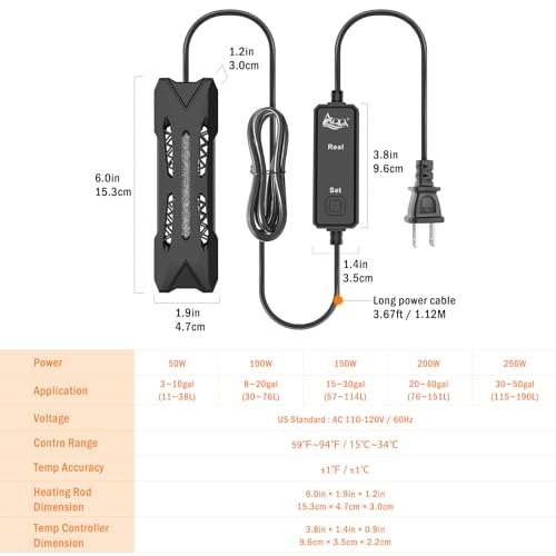 AQQA Small Aquarium Heater,Submersible Fish Tank Heater Adjustable Temperature,Mini Short Dual-use Fish Heater with LED Digital Display Thermostat,Saltwater Freshwater 200W - size: 200W(for 20-40 gal)