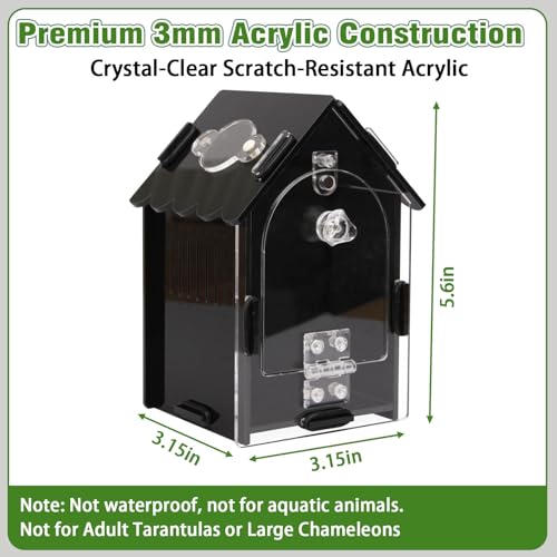 Jumping Spider Enclosure Kit, 3.15x3.15x5.6 Inch Acrylic Terrarium with Magnetic Lock & Feeding Hole, Escape-Proof Mini Habitat for Tarantula, Mantis, Reptiles, Cricket Keeper
