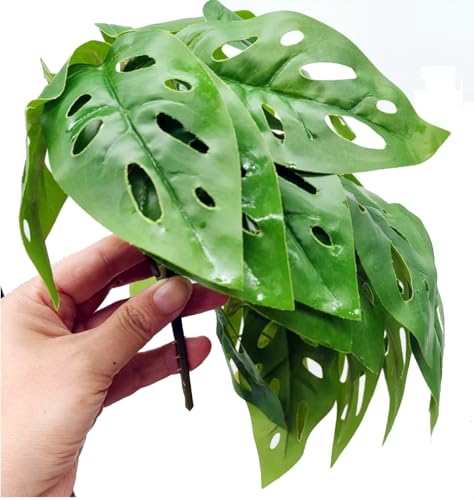 Fake Reptile Plants for Terrarium,Hanging Plant with Suction Cup | Artificial Plants for Crested Gecko Tortoise Ball Python Enclosure, Snake Tank Accessories,Amphibian Habitat Decor-2 Pack - color: Swiss Cheese