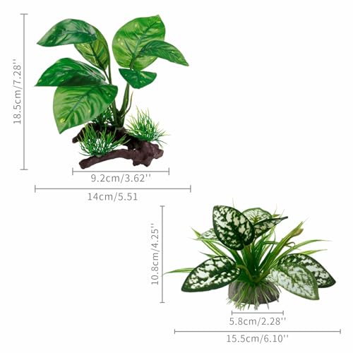 Moonorange Reptile Artificial Plants, Terrarium Plants Decorations Supplies, Aquarium Fish Tank Plant, Amphibian Habitat Hideout Tank Accessories (M Set-2pcs/G) - color: M Set-g-2