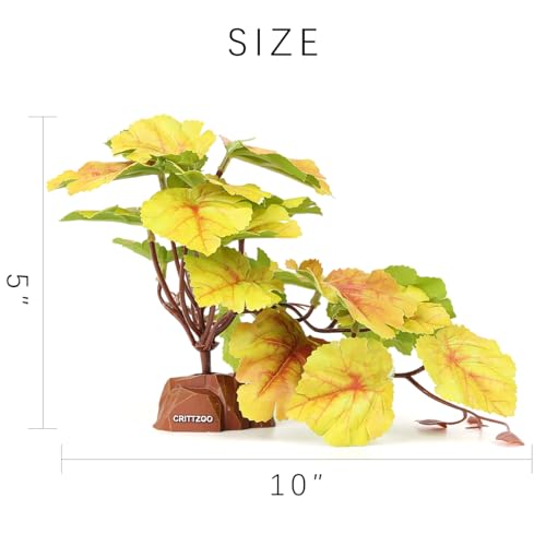 Reptile Fake Plants Terrarium Decor fit Leopard Gecko Snake | Snake Tank Accessories, For Leopard Gecko Ball Python Bearded Dragon Crested Gecko Tortoise Frog Lizard Spider - color: Fake Heuchera Micrantha Yellow