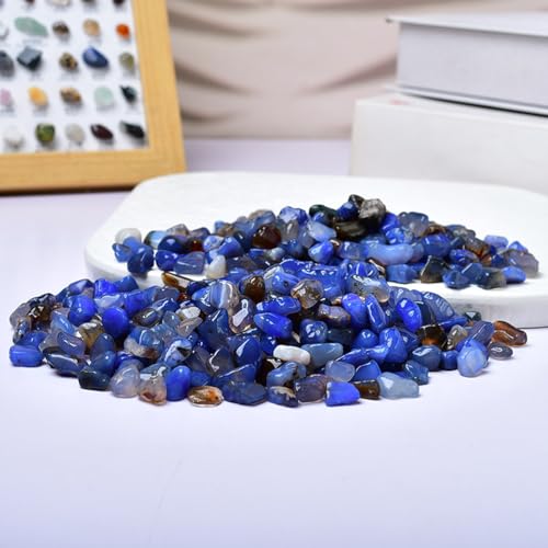 Erliway 7-9mm Blue Agate Healing Crystal Chips for Crafts, 100g | Natural Crushed Crystal Stones Tumbled Chips for Vase Filler Aquarium Gravel, Meditation Chakra Balancing, Candle DIY Making - color: Blue Agate