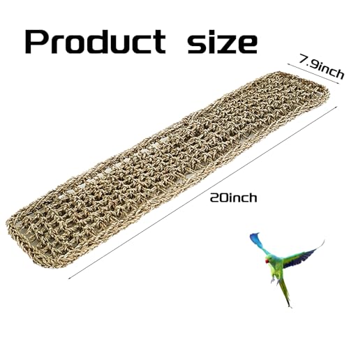 20.5 x 7.9 Inches Bird Seagrass Mat, Natural Grass Woven Bird Net Hammock Mat, Climbing Rope Ladder Chew Toy, Bird Cage Accessories for Parrots, Psittacines, Cockatiels, Hamsters, Lovebirds(2 Pack) - size: 20 x 8 Inch