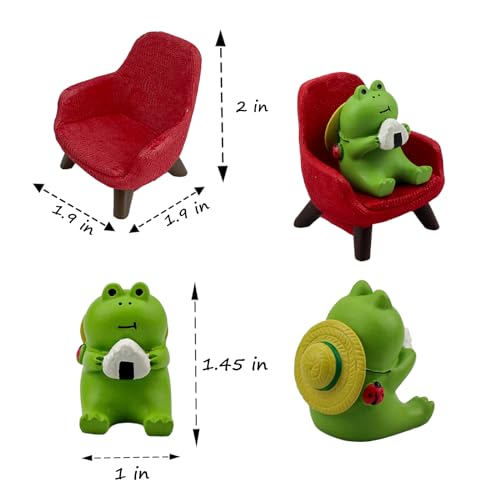 Refintural Miniature Frogs - Cute Frog Sculptures for Outdoor Fairy Garden, Desk Decor & Plant Shelf - color: 07-riceball Frog-sofa-red