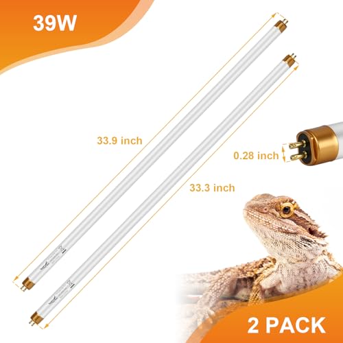 UVB Light for Reptiles Bearded Dragon, 2 Pack T5 UVB Reptile Light UVB Bulb 10.0 39W UVA UVB Reptile Light Bulb Terrarium Light Lamp Tube for Turtle Chameleon Leopard Gecko Snake Tank, 34 Inch - size: T5-34 Inch(2 Pack)