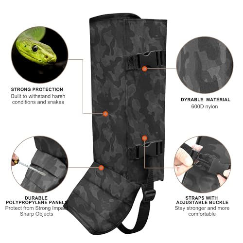 Snake Gaiters Leg Guards, Waterproof Snake Guards, Adjustable Snake Bite Protection for Lower Legs, Snake Chaps for Men & Women, Snake Proof Gaiters for Hunting,Outdoor and Farm Working - color: Black Camouflage