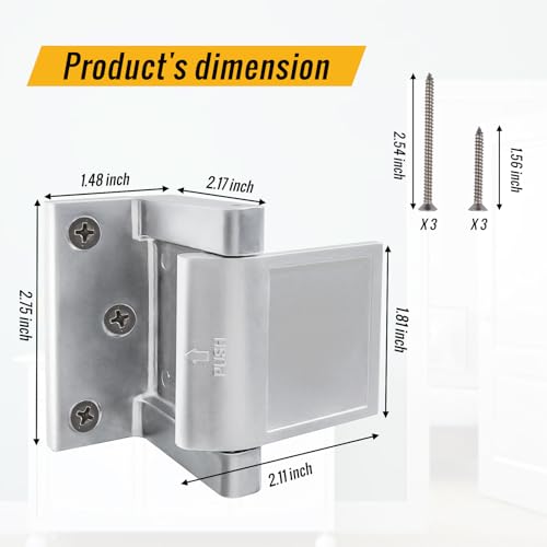 Door Security Lock Zinc Alloy, Door Lock Reinforcer Privacy Door Latch for in-Swinging Doors Extra High Resistance Home, 1pack Satin Nickel - color: Satin Nickel, size: 1 Pack