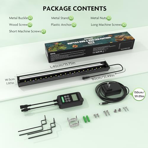 PAIZOO LED UVB Light for Reptiles 16" UVA UVB Reptile Light with Controller | Auto and Manual Modes, Full Spectrum Reptile Lamp Bar Ideal for Bearded Dragon, Lizards, Snakes, Turtles, 14W - size: PZUV-40B (1-Pack)