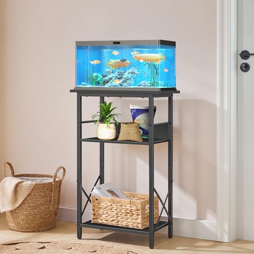 HOOBRO 10 Gallon Aquarium Stand, 3-Tier Fish Tank Stand with Storage, Reptile Turtle Tank Stand with Metal Frame, 20.5" L x 11" W , Black BB52FT01 - color: Black