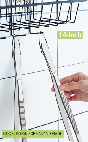 JETKONG 2 Pcs 14-Inch Food Tweezers Stainless Steel Tweezer Tongs Extra-Long Cooking Tweezers (Silver) - color: Silver, size: 14+14 Inch