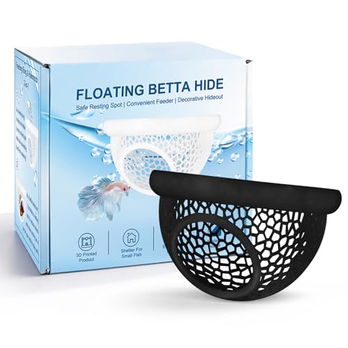 Floating Betta Hide & Shrimp Cave – 3D Printed Aquarium Decor, Multi-Functional Hammock, Feeding Ring & Safe Resting Spot for Betta, Shrimp & Small Fish (PLA, Eco-Safe) - color: Black