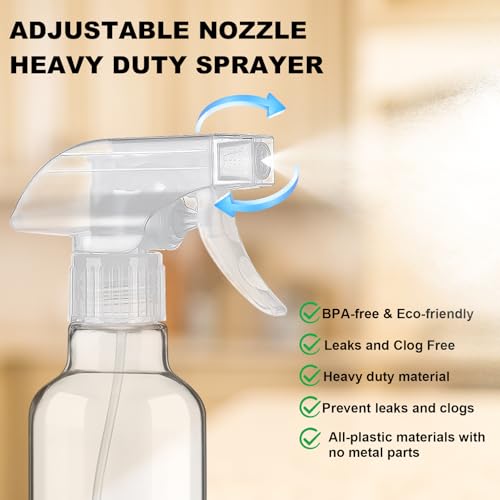 12oz Glass Spray Bottles 2 Pack,Mist/Stream Spraying | Adjustable Refillable Containers for Hair Care, Cleaning Solutions, Plants, Essential Oils - color: Clear, size: 12oz