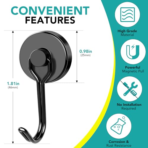 DIYMAG Magnetic Hooks,80LBS Heavy Duty 8 Pack 2026 Cruise Ship Essentials | Strong Magnets hook for Hanging Refrigerator Home Kitchen Office Grills Classroom - color: Black, size: 0.98in
