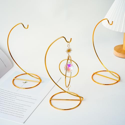 3 Pack 9 Inch Gold Iron Ornament Stand Hanging Display Holder Decor | Gold Iron Ornament Hanging Stand Holder Hook Set of 3 for Glass Globe Air Plant Terrarium Table Home Wedding Decor