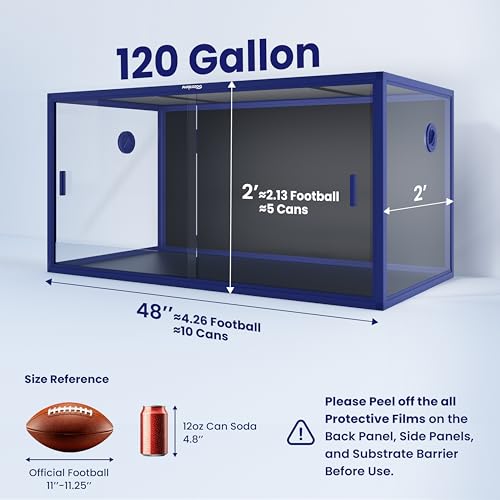 120 Gallon Reptile Tank for Bearded Dragon, Snake, Adult Reptile | Colorful & Stackable Indoor 4x2x2 Reptile Enclosure Furnish a Playful House, Dual Grommets for Wide Wire Use - color: Dart Blue, size: 120 Gallon