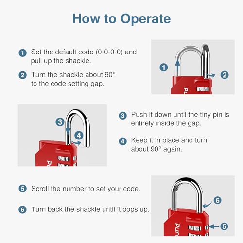 Puroma 1 Pack Combination Lock Locker 4 Digits Combo Padlock Gym Red | For School Gate Fence Toolbox Hasp Storage, Outdoor, Resettable, Weatherproof, Side Window, Crack Cut Resist, Hardened Steel - color: Red