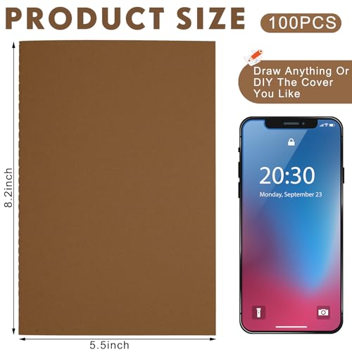 100 Pcs Journals Notebooks Bulk - Kraft Softcover A5 Small Notebooks 5.5 Inch x 8.3 Inch Notepads with 60 Page 30 Sheet for Writing Sketch Travel Office Supplies(Dark Brown,Lined) - color: Dark Brown, style: Lined