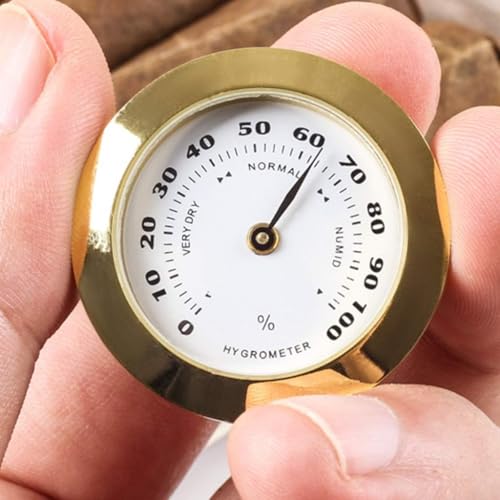 38mm Golden Upgraded Hygrometer Humidity Meter Mini Round Glass Analog Hygrometer Suitable for Humidors Guitar Violin Thermometer for Weather with Probe