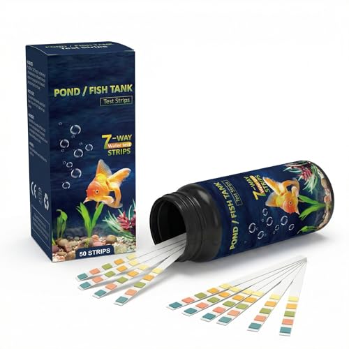 7-in-1 Pond & Fish Tank Test Strips - 50 Count | Fast 30s Water Test Kit for Carbonate, pH, Hardness, Chlorine, Nitrate, Nitrite | Freshwater & Saltwater Aquariums