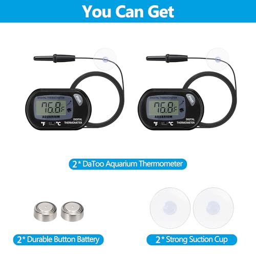 DaToo Aquarium Thermometer with Large LCD Display Fahrenheit/Celsius(℉/℃) Fish Tank Thermometer for Aquarium Reptile Terrarium Digital Water Thermometer with Suction Cup(2 Pack) - size: 2 Pack
