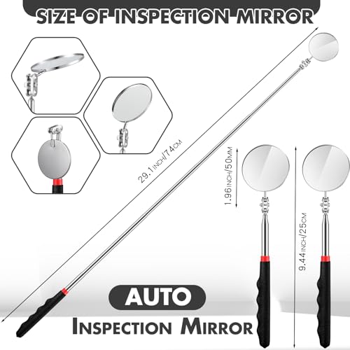 Telescoping Inspection Mirror for Mechanics,Black,50mm Round | Expandable Tool with Long Reach Handle, Ideal for Automotive Technicians Contractors Checking Tight Spaces Under Vehicles - color: Black, style: 50mm Round