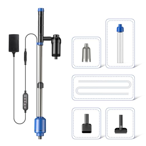 bedee Aquarium Vacuum Gravel Cleaner, 24W Electric Fish Tank Cleaner Vacuum, Automatic Water Change, Wash Sand, Water Circulation and Timed Off,Blue