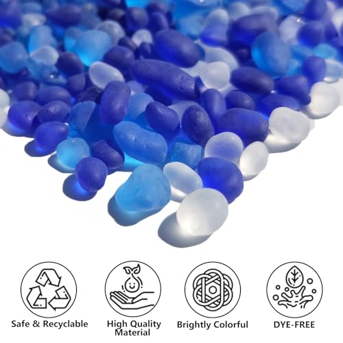 QYGL Sea Glass Stones - 0.9LB Blue Mixed Frosted Glass Pebbles Gemstones | Perfect for Aquarium Rocks, Fish Tank Gravel, Vase Fillers, DIY Crafts, and Home Decor - color: Cobalt Blue, Aquamarine, White