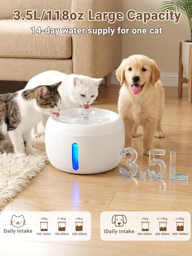 Kastty 3.5L Cat Water Fountain Quiet Cat Fountain for Small Animals FS77 | White Pet Water Fountain for Cats Indoor-Cat Water Dispenser with Visual Water Level - Pets Watering Supplies for Drinking - color: White