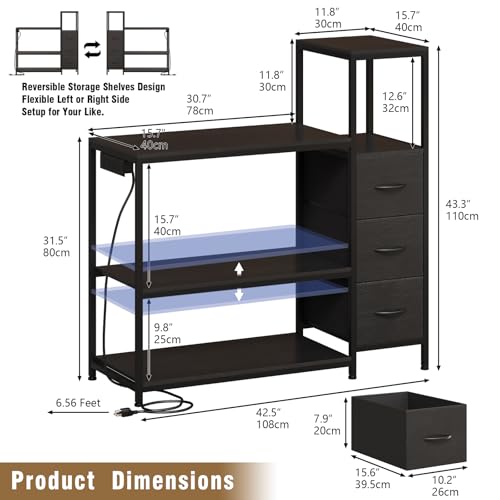 20 Gallon Aquarium Stand with Drawers & Power Outlet, Black | Fits 20 Gallon Tanks; Reptile Tank Stand; 3-Tier Storage Shelves; Adjustable Height; Heavy-Duty Metal Frame - color: Black