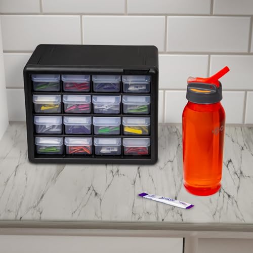 Akro-Mils 16-Drawer Plastic Storage Cabinet, 10.5"W x 6.5"D x 8.5"H, Black | Plastic Cabinet w/ Drawers for Garage Organization, Beads, Makeup Organizer, Building Bricks Storage, Teacher Toolbox, 10116 - color: Black, size: 16 Drawer, style: 1 Pack