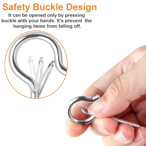 FSAH 24 PCS Q-Hanger Hooks with Safety Buckle, Windproof Screw Hooks | for Outdoor String Lights Hanging Christmas Patio Lights, Plants, Cup Eye Hooks Mount on Wall Ceiling Wood Fence Deck, Silver - color: Silver, size: 24 Pcs