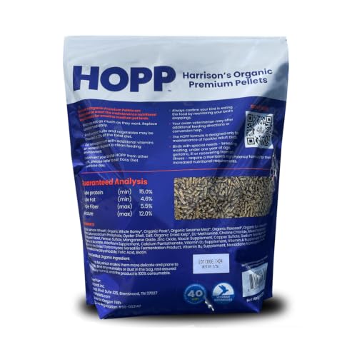 Harrison's Bird Foods HOPP Premium Pellets – Organic, Nutritionally Balanced Food for Small to Medium Pet Birds, Cold-Pressed, Low Fat, Vet-Developed, 5LB - size: 5 Pound (Pack of 1)