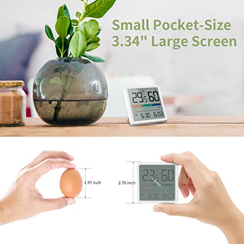 Digital Hygrometer Indoor Thermometer, Humidity Monitor with Calibration | Digital Temperature & Humidity Gauge, Clear LCD Display with Clock, Comfort Indicator for Home, Bedroom, Nursery & Office - color: White, size: 1 Pack