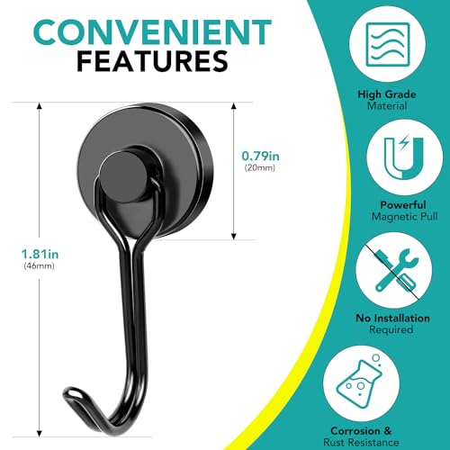DIYMAG Magnetic Hooks,40LBS Heavy Duty 8 Pack 2026 Cruise Ship Essentials | Strong Magnets hook for Hanging Refrigerator Home Kitchen Office Grills Classroom - color: Black, size: 0.79in