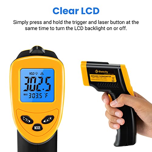 Etekcity Infrared Thermometer Laser Temperature Gun, -58ยฐF~1130ยฐF | Cooking, Pizza Oven, BBQ, Meat, Kitchen, Reptile, HVAC, Adjustable Emissivity, MAX Display, High Temperature - color: Laser Yellow, style: Advanced